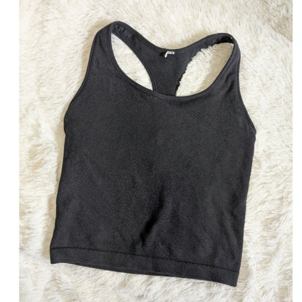 All In Motion Ribbed Stretchy Spandex Ribbed Longline Racerback Sports Bra Large